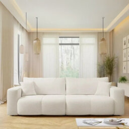 Sofa Bed With Storage Modern Velour Upholstery, Stylish And Functional By Furyn Cream - thumbnail 3