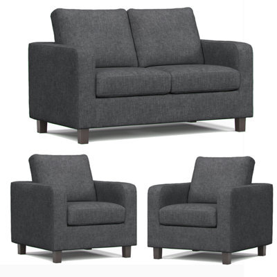Furnishings For Less UK York Grey Turin Fabric 3 Piece Sofa Suite 2 Seater And 2 Armchairs - image 1