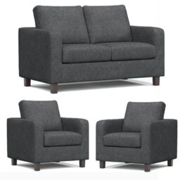 Furnishings For Less UK York Grey Turin Fabric 3 Piece Sofa Suite 2 Seater And 2 Armchairs - thumbnail 1