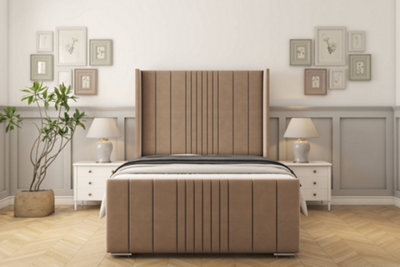 "Sloomy Hargrave Mink Plush Bed Frame With 50""  Upholstered Wingback Headboard 3' Single" - image 1