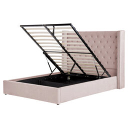 Beliani Ottoman Bed Velvet Lubbon 160 X 200 Cm (Eu King Size) Pastel Pink - thumbnail 1