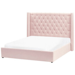 Beliani Ottoman Bed Velvet Lubbon 160 X 200 Cm (Eu King Size) Pastel Pink - thumbnail 6