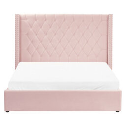 Beliani Ottoman Bed Velvet Lubbon 160 X 200 Cm (Eu King Size) Pastel Pink - thumbnail 7