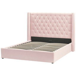 Beliani Ottoman Bed Velvet Lubbon 160 X 200 Cm (Eu King Size) Pastel Pink - thumbnail 4