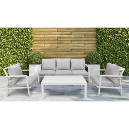 Loops Premium 5 Seater Garden Coffee Table Set - White Aluminium Sofa & Grey Cushions - thumbnail 7