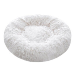 Living And Home White Calming Round Donut Plush Dog Cuddler Bed 70Cm Dia X 20Cm H - thumbnail 1