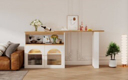 Btm White Extendable Kitchen Island Table 138 To 193X39X105Cm With Storage Swivel And Adjustable Led Light - thumbnail 6