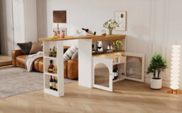 Btm White Extendable Kitchen Island Table 138 To 193X39X105Cm With Storage Swivel And Adjustable Led Light - thumbnail 5