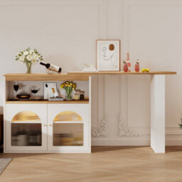 Btm White Extendable Kitchen Island Table 138 To 193X39X105Cm With Storage Swivel And Adjustable Led Light - thumbnail 4