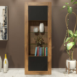 Creative Furniture Illume Display Cabinet 170Cm - Dark Oak & Black Matt Doors