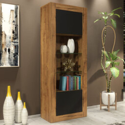 Creative Furniture Illume Display Cabinet 170Cm - Dark Oak & Black Matt Doors - thumbnail 5