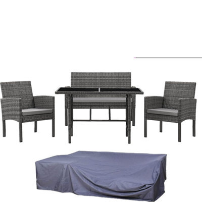 Evre 4 Seat Porto Rattan Furniture Set 4 Piece Dining Outdoor Wicker Lounge Sofa Table Grey Cover - Inc Weekend Delivery - image 1