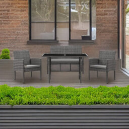 Evre 4 Seat Porto Rattan Furniture Set 4 Piece Dining Outdoor Wicker Lounge Sofa Table Grey Cover - Inc Weekend Delivery - thumbnail 4
