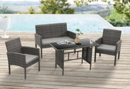 Evre 4 Seat Porto Rattan Furniture Set 4 Piece Dining Outdoor Wicker Lounge Sofa Table Grey Cover - Inc Weekend Delivery - thumbnail 3