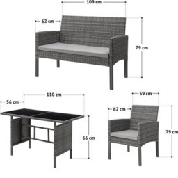Evre 4 Seat Porto Rattan Furniture Set 4 Piece Dining Outdoor Wicker Lounge Sofa Table Grey Cover - Inc Weekend Delivery - thumbnail 9