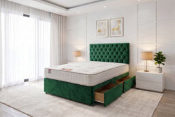 "Knight Sleep Athens Emarald Plush 4Ft Bed Set With Mattress, 2 Drawers Same Side & 24""headboard - Small Double" - thumbnail 1