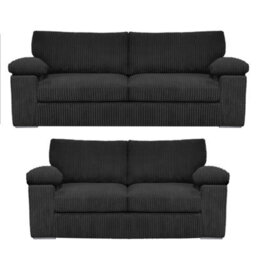 Furnishings For Less UK Delta Fabric Sofa Suite Padded Arms Jumbo Cord 3 And 2 Seater Black - thumbnail 1
