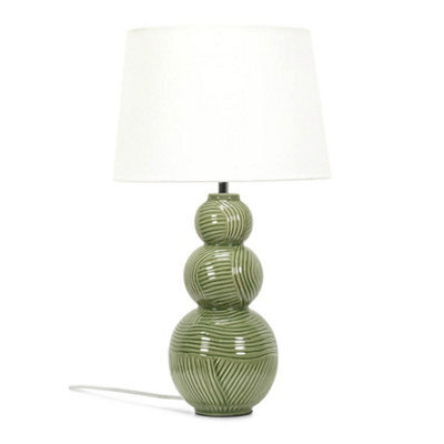 Valuelights Mia Green Ceramic Stacked Balls Table Lamp With A White Tapered Fabric Shade - image 1