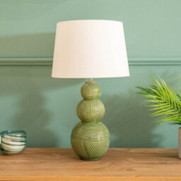 Valuelights Mia Green Ceramic Stacked Balls Table Lamp With A White Tapered Fabric Shade - thumbnail 4