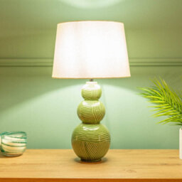 Valuelights Mia Green Ceramic Stacked Balls Table Lamp With A White Tapered Fabric Shade - thumbnail 3