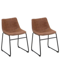 Beliani Set Of 2 Brown Fabric Dining Chairs With Black Steel Legs - Mid-Century Retro - thumbnail 3