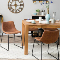 Beliani Set Of 2 Brown Fabric Dining Chairs With Black Steel Legs - Mid-Century Retro - thumbnail 2