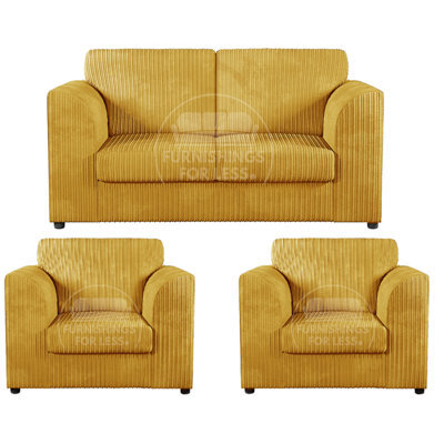Furnishings For Less UK Luxor Jumbo Cord 2 + 1 + 1 Fabric 3 Piece Sofa Suite - Fullback Mustard - image 1