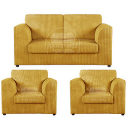 Furnishings For Less UK Luxor Jumbo Cord 2 + 1 + 1 Fabric 3 Piece Sofa Suite - Fullback Mustard - thumbnail 1