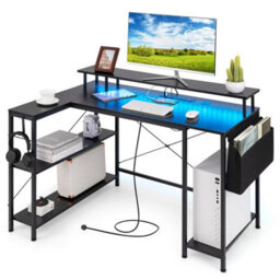 L Shaped Gaming Desk 120 Cm Computer Desk With Led Lights Black - thumbnail 1