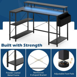 L Shaped Gaming Desk 120 Cm Computer Desk With Led Lights Black - thumbnail 5