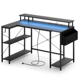 L Shaped Gaming Desk 120 Cm Computer Desk With Led Lights Black - thumbnail 6