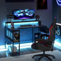 L Shaped Gaming Desk 120 Cm Computer Desk With Led Lights Black - thumbnail 4