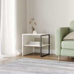 Urbn-Living Urbnliving 100Cm Width White Steel Frame Wooden Coffee Table & 2 X 40Cm Sofa Side End Open Storage Unit - thumbnail 4
