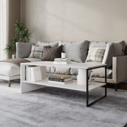 Urbn-Living Urbnliving 100Cm Width White Steel Frame Wooden Coffee Table & 2 X 40Cm Sofa Side End Open Storage Unit - thumbnail 3