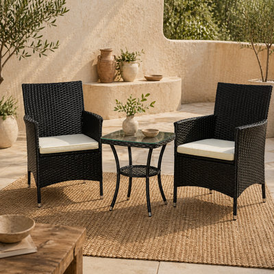Wyld Haus Rafifi Black Rattan 3-Piece Outdoor Bistro Set With Cushions And 2-Tier Coffee Table - image 1
