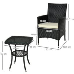 Wyld Haus Rafifi Black Rattan 3-Piece Outdoor Bistro Set With Cushions And 2-Tier Coffee Table - thumbnail 4