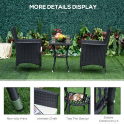 Wyld Haus Rafifi Black Rattan 3-Piece Outdoor Bistro Set With Cushions And 2-Tier Coffee Table - thumbnail 7