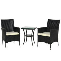 Wyld Haus Rafifi Black Rattan 3-Piece Outdoor Bistro Set With Cushions And 2-Tier Coffee Table - thumbnail 2