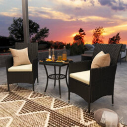 Wyld Haus Rafifi Black Rattan 3-Piece Outdoor Bistro Set With Cushions And 2-Tier Coffee Table - thumbnail 3