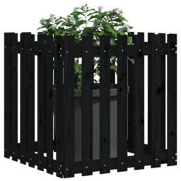 Berkfield Garden Planter With Fence Design Black 70X70X70 Cm Solid Wood Pine - thumbnail 3