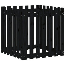 Berkfield Garden Planter With Fence Design Black 70X70X70 Cm Solid Wood Pine - thumbnail 4