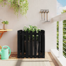 Berkfield Garden Planter With Fence Design Black 70X70X70 Cm Solid Wood Pine - thumbnail 1