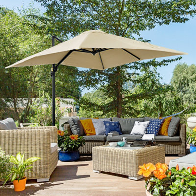 Outsunny Square Cantilever Roma Parasol, 360-Degree Rotation, Cream White - image 1
