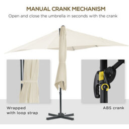 Outsunny Square Cantilever Roma Parasol, 360-Degree Rotation, Cream White - thumbnail 6
