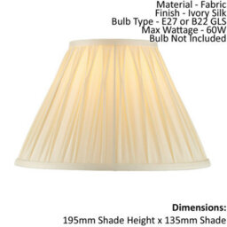 Tapered Cylinder Lamp Shade - Ivory Silk - 60W E27 Or B22 - Living Room - E10067 - thumbnail 2
