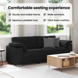 Vidaxl Sofa With Cushion Black 219 X 77 X 82 Cm Fabric - thumbnail 8