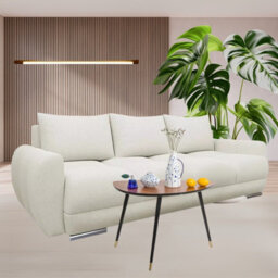 Logo 3 Velour Fabric Sofa Bed Easy To Clean Upholstery Pull Out Bed Storage Bonell Springs Cream
