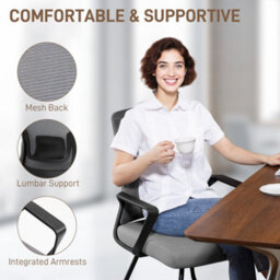 Homcom Desk Chair No Wheels, Meeting Chair With Mesh Back For Waiting Room - thumbnail 4