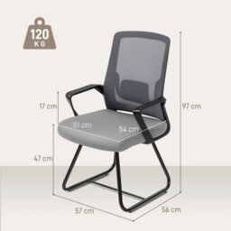 Homcom Desk Chair No Wheels, Meeting Chair With Mesh Back For Waiting Room - thumbnail 3