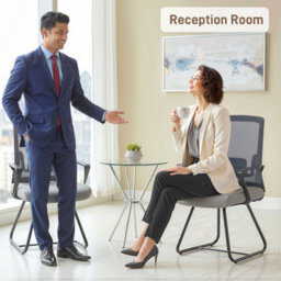 Homcom Desk Chair No Wheels, Meeting Chair With Mesh Back For Waiting Room - thumbnail 9